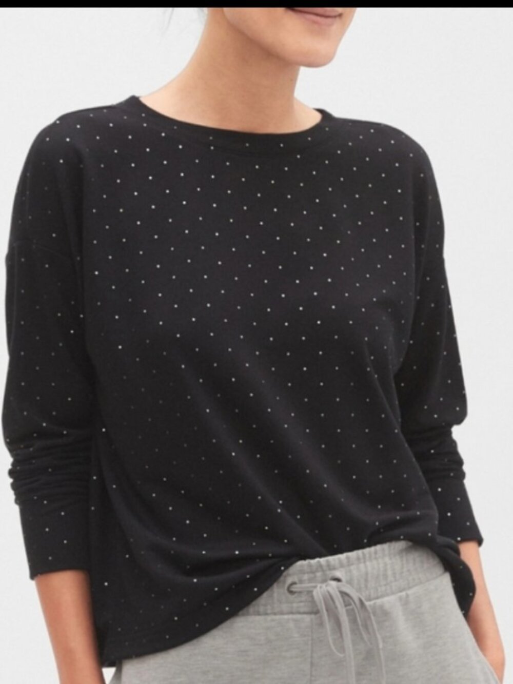 NWT Banana Republic Black Silver Polka Dot Long Sleeve Size Large